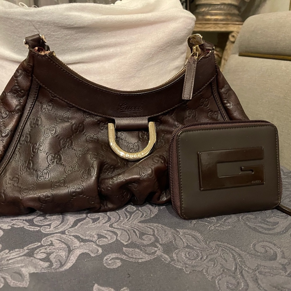 Gucci Dark Brown Leather Shoulder Bag and Wallet